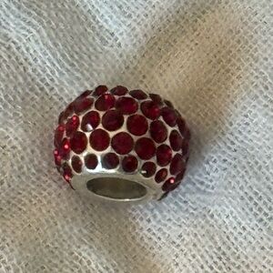Brighton, spacer charm, silver with red crystals